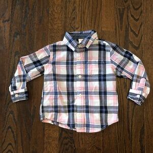 GYMBOREE Boys 2T Pink/White/Blue Plaid Long/Short Sleeved Button-Down Shirt EUC!